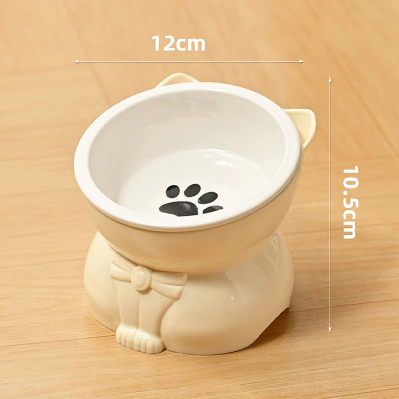 ♥Cat Dog Food Water Bowl-Raised Pet Feeder with Non-Slip Base & Paw Print Design,Neck Protection Bowl for Small Medium Pets