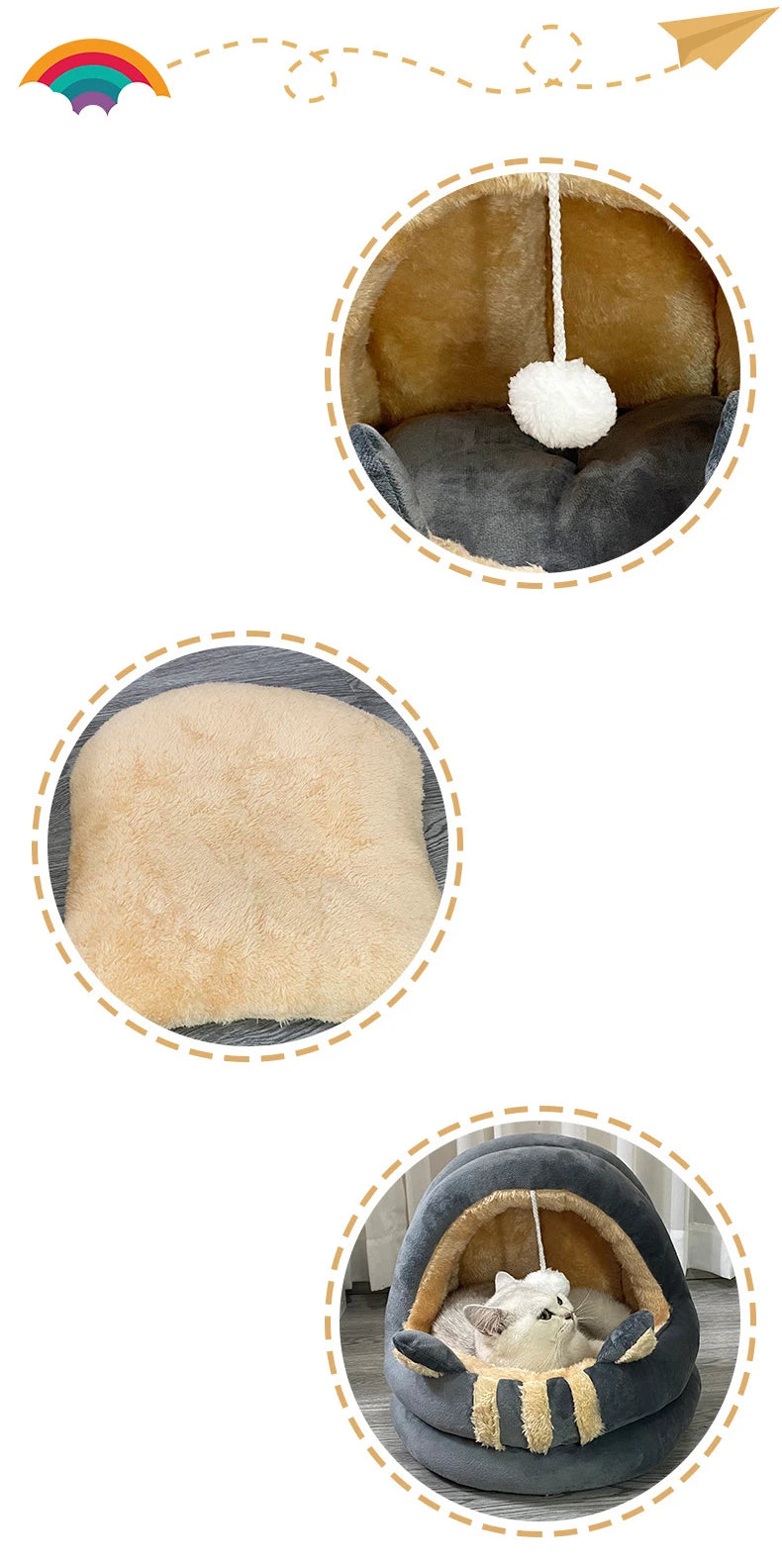 Cat Bed House Kennel Nest Round Pets Sleeping Cave Kitten Beds Pet Basket Cozy Kitten Lounger Cushion Cat House Tent Dog House