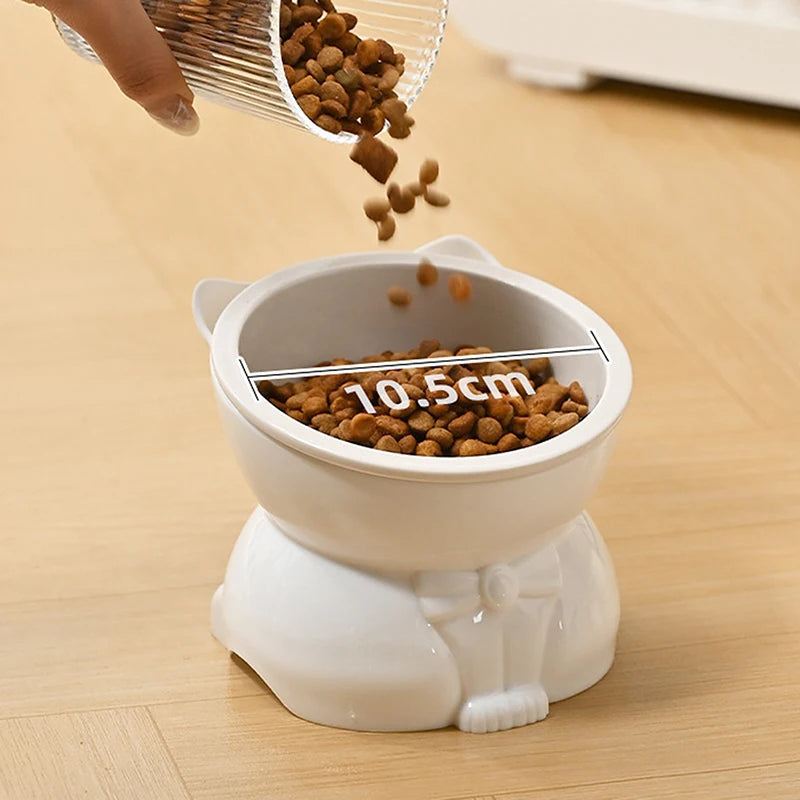 ♥Cat Dog Food Water Bowl-Raised Pet Feeder with Non-Slip Base & Paw Print Design,Neck Protection Bowl for Small Medium Pets