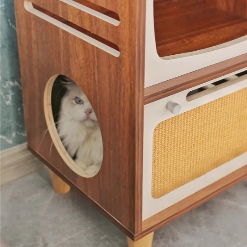 Solid Wood Cat Beds Creative Cat Furniture Bed House Pet Kitten Cats Home Houses Pets Supplies Hiding Beds Tunnel Rooms Houses