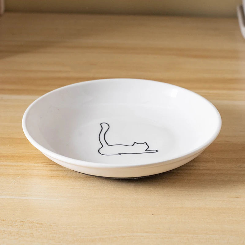 Ceramic Food Bowl for Cats; Anti-Skid Silicone Pad; Appealing Kitten Dish; Pet Feeding Essentials