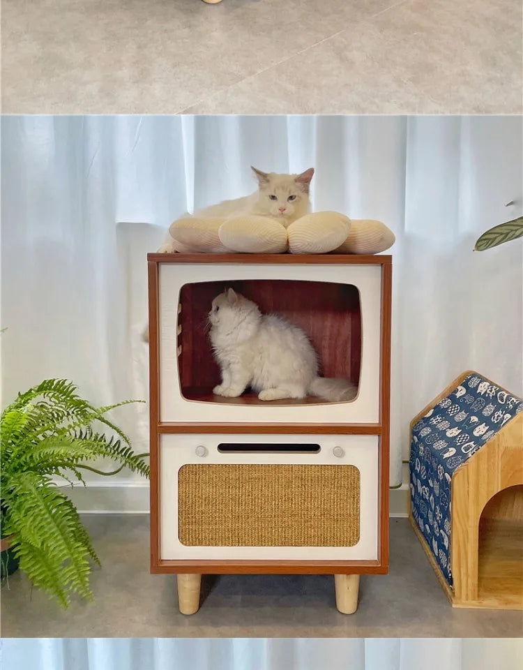 Solid Wood Cat Beds Creative Cat Furniture Bed House Pet Kitten Cats Home Houses Pets Supplies Hiding Beds Tunnel Rooms Houses