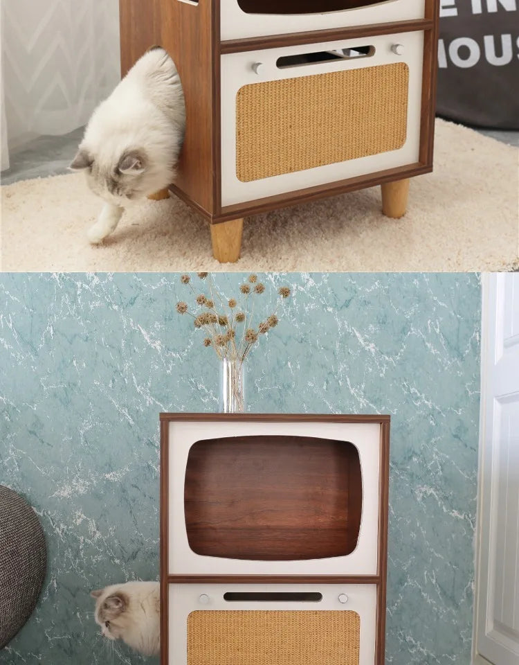 Solid Wood Cat Beds Creative Cat Furniture Bed House Pet Kitten Cats Home Houses Pets Supplies Hiding Beds Tunnel Rooms Houses