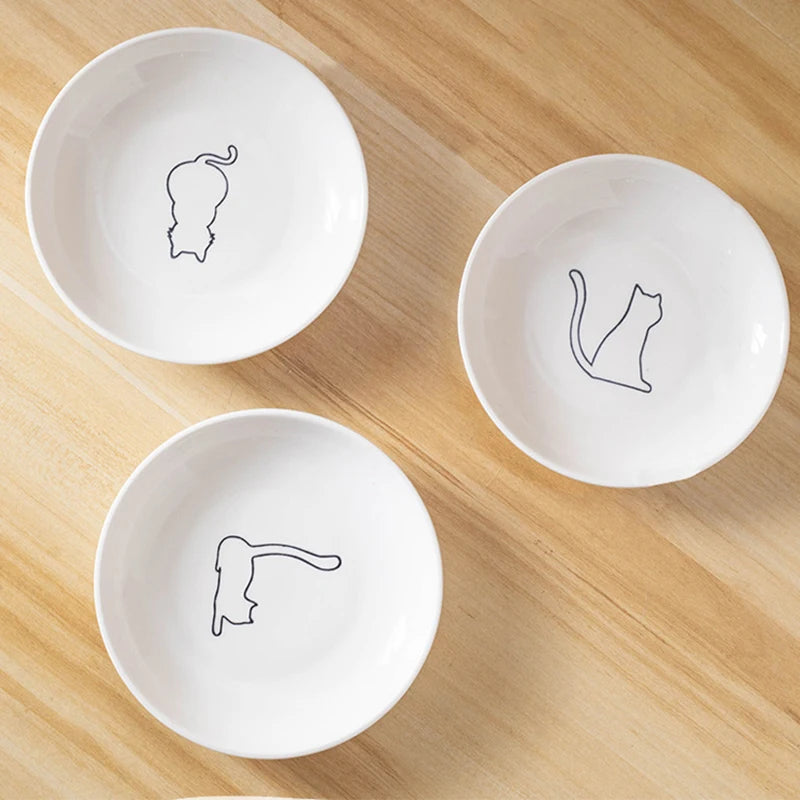 Ceramic Cat Food and Snack Bowl; Anti-Slip Silicone Pad; Cute Kitten Pet Supplies; Practical Pet Bowl