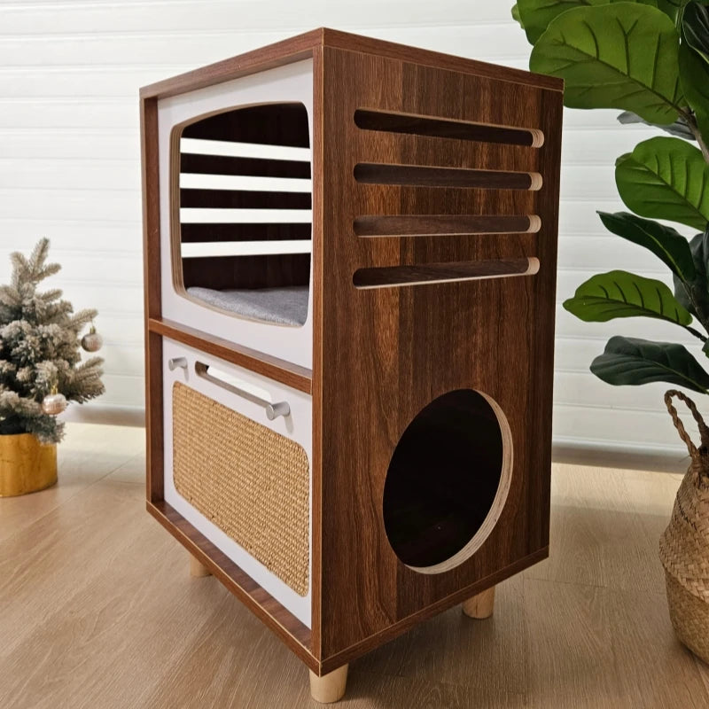 Solid Wood Cat Beds Creative Cat Furniture Bed House Pet Kitten Cats Home Houses Pets Supplies Hiding Beds Tunnel Rooms Houses