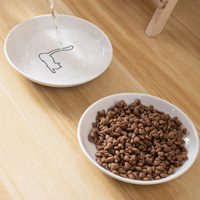 Ceramic Cat Food and Snack Bowl; Anti-Slip Silicone Pad; Cute Kitten Pet Supplies; Practical Pet Bowl