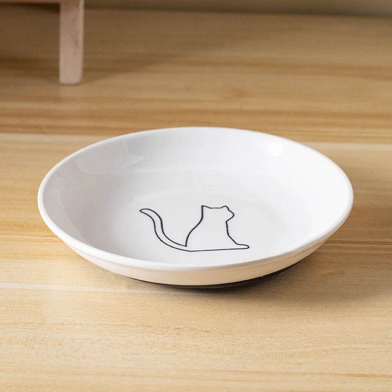 Ceramic Cat Food and Snack Bowl; Anti-Slip Silicone Pad; Cute Kitten Pet Supplies; Practical Pet Bowl