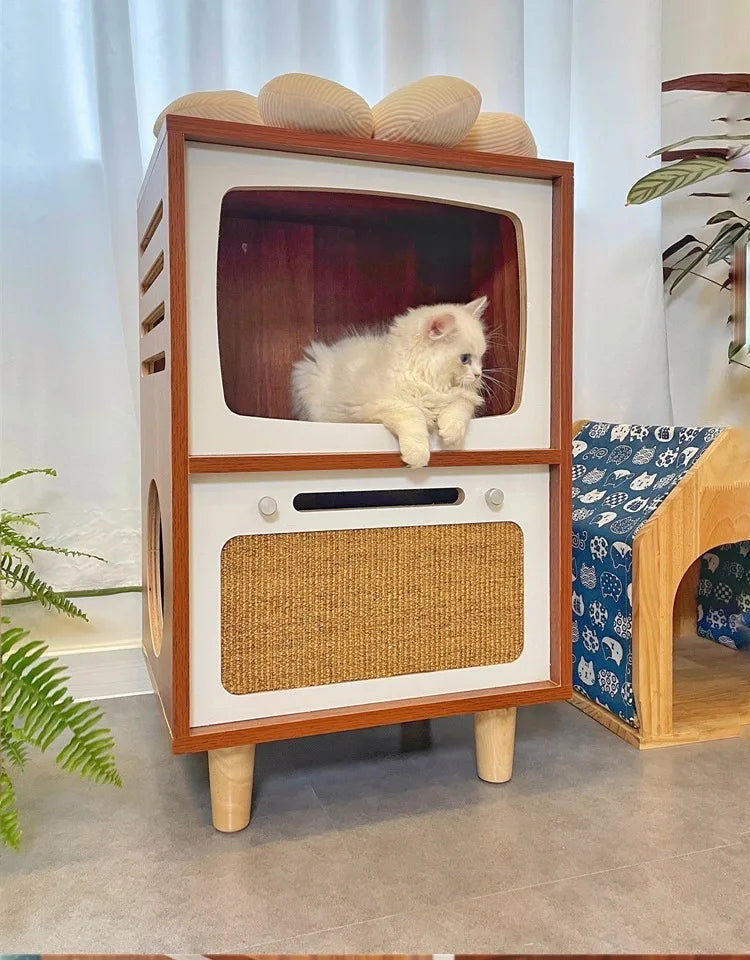 Solid Wood Cat Beds Creative Cat Furniture Bed House Pet Kitten Cats Home Houses Pets Supplies Hiding Beds Tunnel Rooms Houses