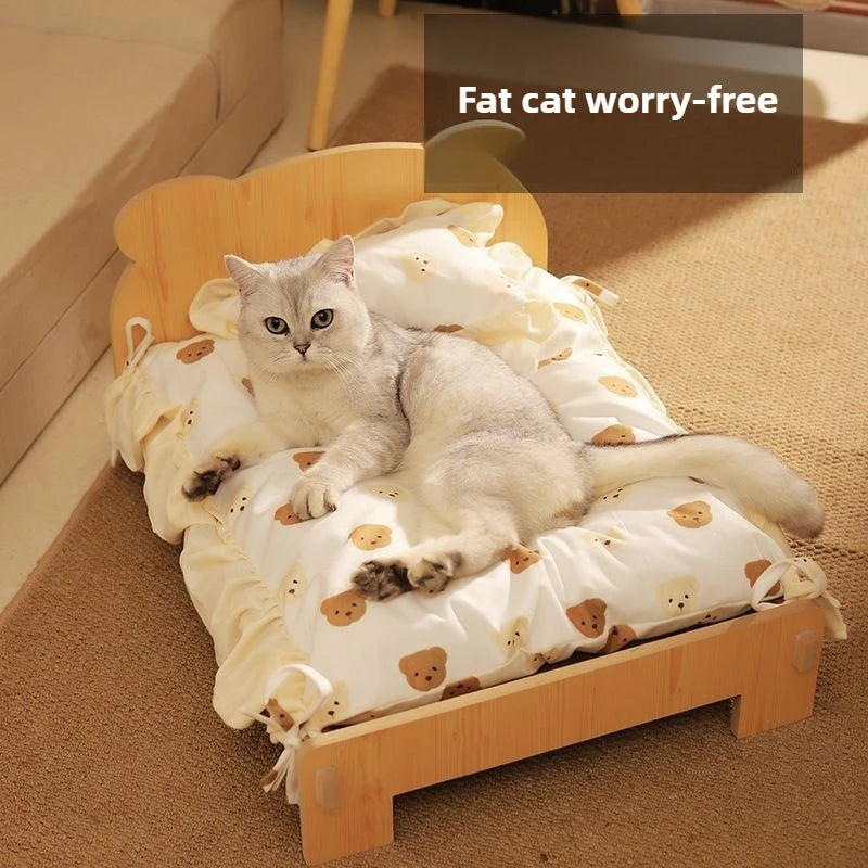 Wooden Cat Bed Keep Warm Rest Cat Kennel Removable and Washable Four-season Cat Bed Cute Wooden Shape Sleeping Pet Products