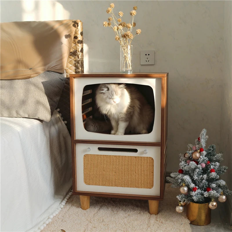 Solid Wood Cat Beds Creative Cat Furniture Bed House Pet Kitten Cats Home Houses Pets Supplies Hiding Beds Tunnel Rooms Houses