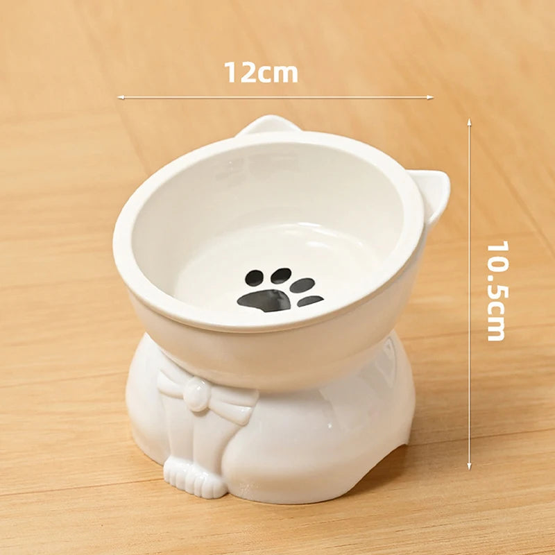 ♥Cat Dog Food Water Bowl-Raised Pet Feeder with Non-Slip Base & Paw Print Design,Neck Protection Bowl for Small Medium Pets