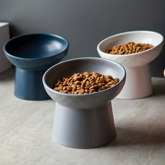Ceramic Raised Cat Bowls Cat Food Bowls for Neck Comfort Supportive Elevated Feeder Pet Dining Solution for Indoor Cats