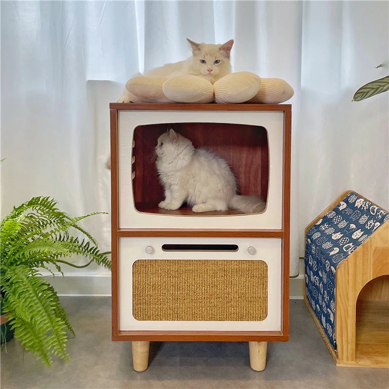 Solid Wood Cat Beds Creative Cat Furniture Bed House Pet Kitten Cats Home Houses Pets Supplies Hiding Beds Tunnel Rooms Houses