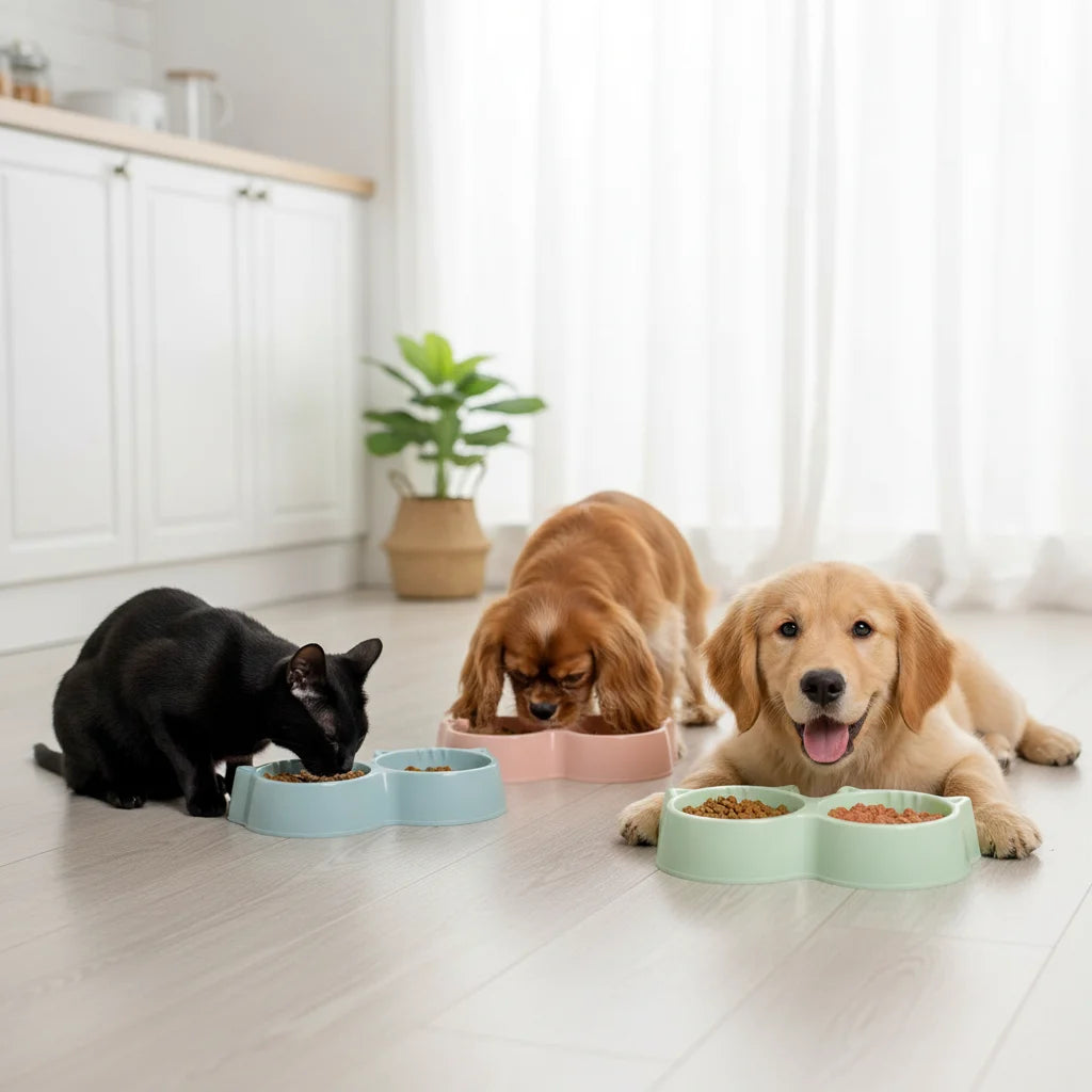 Cat Bowls Double Food Water Feeder Non-Slip Pet Feeding Dish Durable Pet Supplies