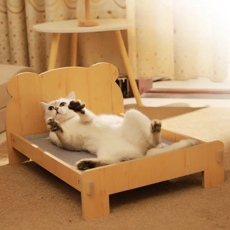 Wooden Cat Bed Keep Warm Rest Cat Kennel Removable and Washable Four-season Cat Bed Cute Wooden Shape Sleeping Pet Products