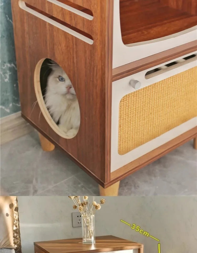 Solid Wood Cat Beds Creative Cat Furniture Bed House Pet Kitten Cats Home Houses Pets Supplies Hiding Beds Tunnel Rooms Houses