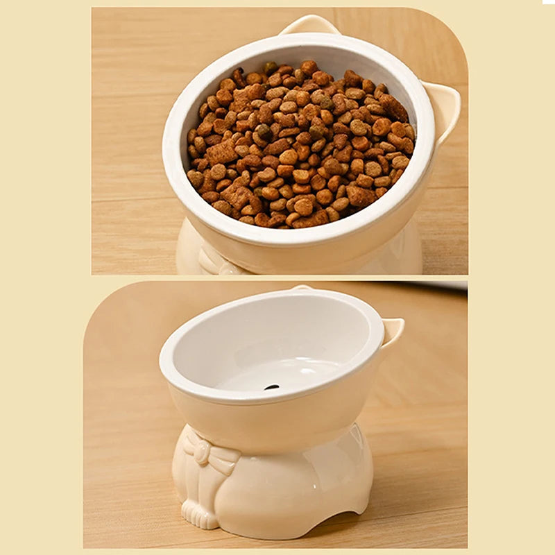 ♥Cat Dog Food Water Bowl-Raised Pet Feeder with Non-Slip Base & Paw Print Design,Neck Protection Bowl for Small Medium Pets