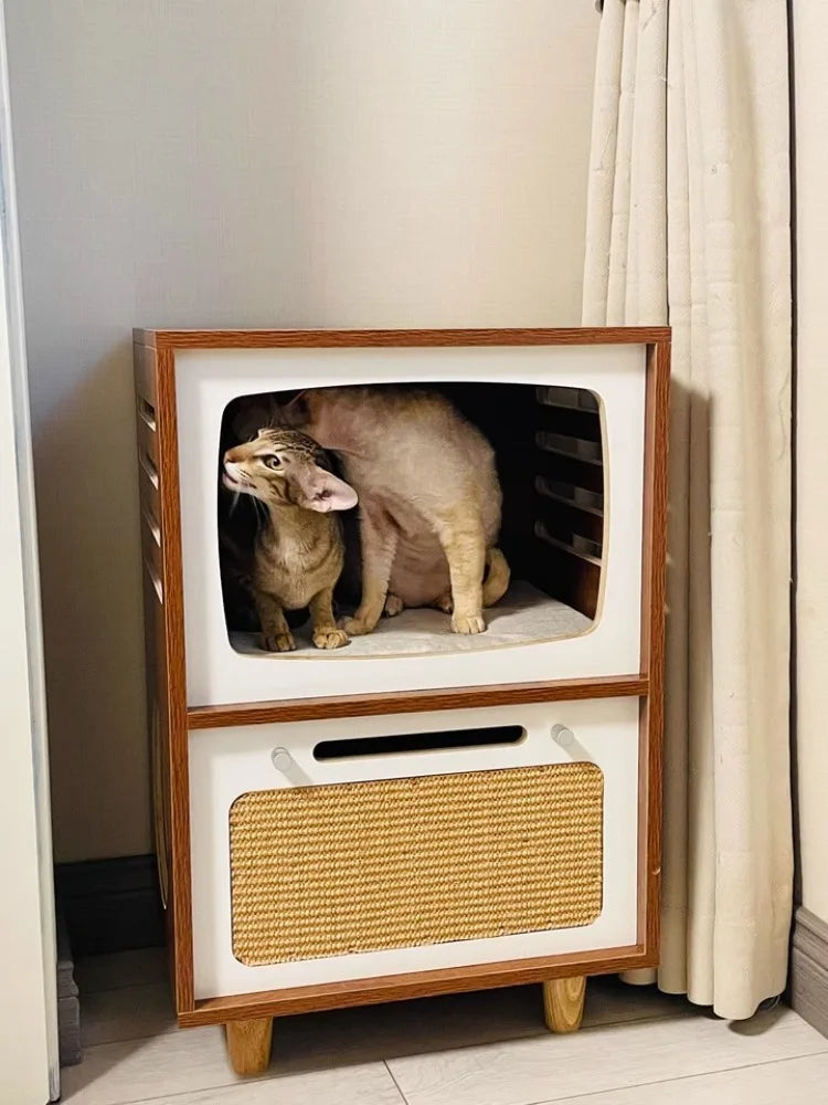 Solid Wood Cat Beds Creative Cat Furniture Bed House Pet Kitten Cats Home Houses Pets Supplies Hiding Beds Tunnel Rooms Houses