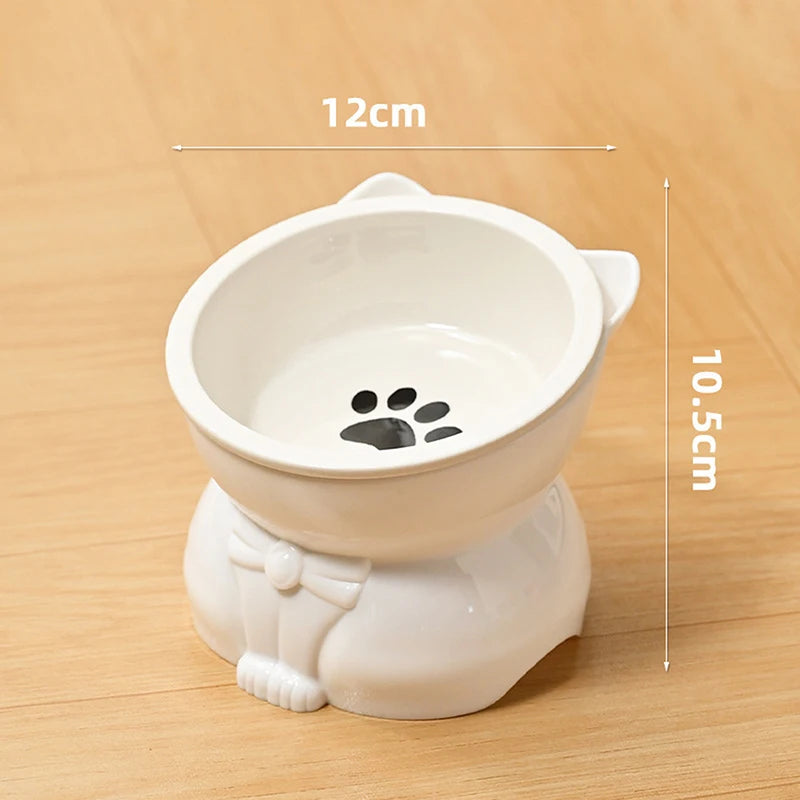 ♥Cat Dog Food Water Bowl-Raised Pet Feeder with Non-Slip Base & Paw Print Design,Neck Protection Bowl for Small Medium Pets