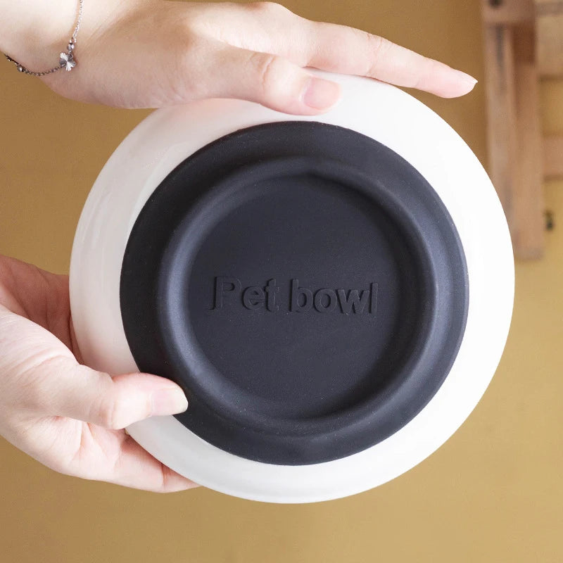 Ceramic Cat Food and Snack Bowl; Anti-Slip Silicone Pad; Cute Kitten Pet Supplies; Practical Pet Bowl