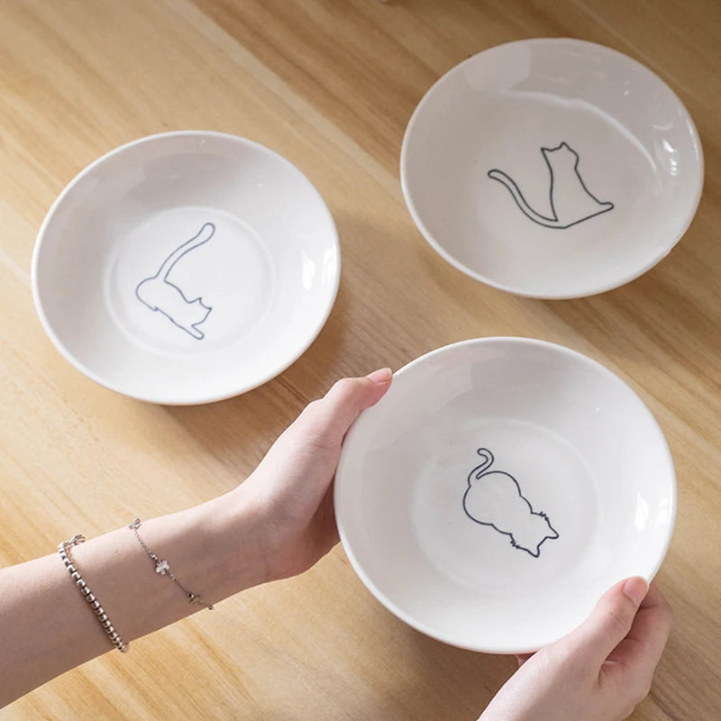 Ceramic Cat Food and Snack Bowl; Anti-Slip Silicone Pad; Cute Kitten Pet Supplies; Practical Pet Bowl