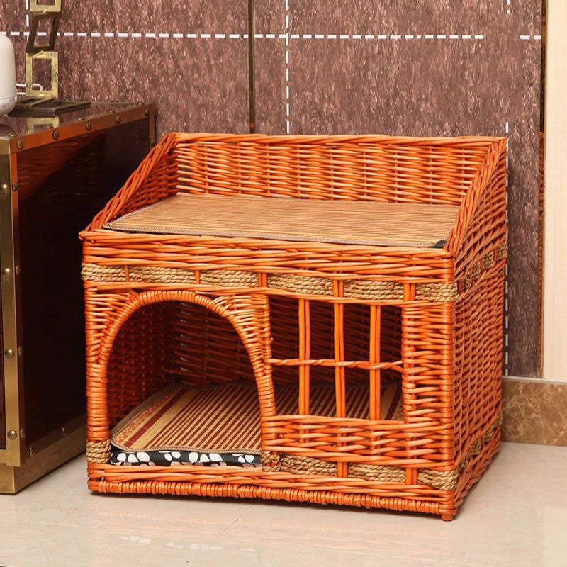 Cat House for Indoor Cats Hand-woven Rattan Designed for Pets Cat Beds With Cozy Soft Cotton Washable Mat