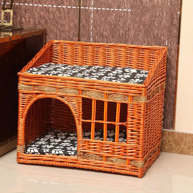 Cat House for Indoor Cats Hand-woven Rattan Designed for Pets Cat Beds With Cozy Soft Cotton Washable Mat