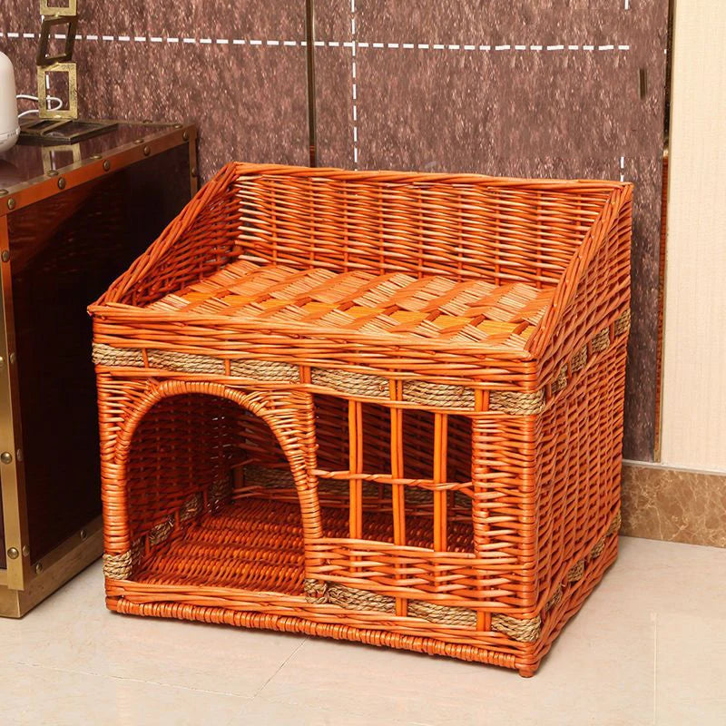 Cat House for Indoor Cats Hand-woven Rattan Designed for Pets Cat Beds With Cozy Soft Cotton Washable Mat