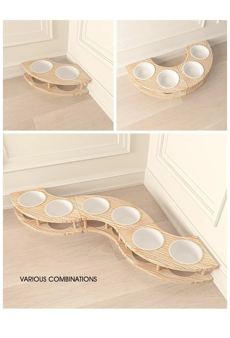 High-Quality Honeycomb-Shaped Cat Food Bowl Set Ceramic with Round Wooden Base for Home Pet Care and Feeding