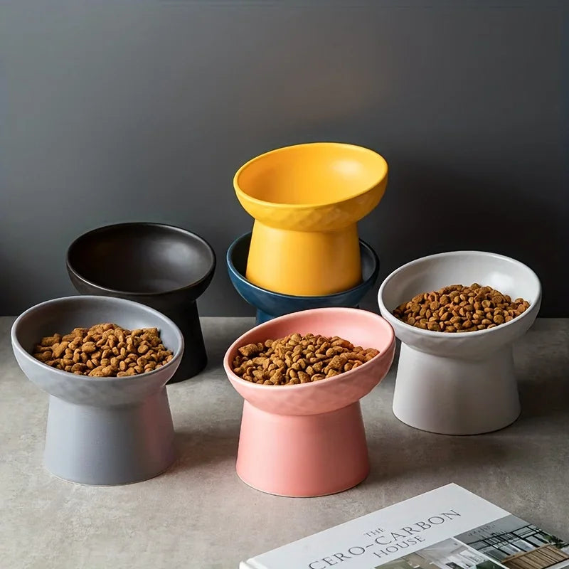 Ceramic Raised Cat Bowls Cat Food Bowls for Neck Comfort Supportive Elevated Feeder Pet Dining Solution for Indoor Cats