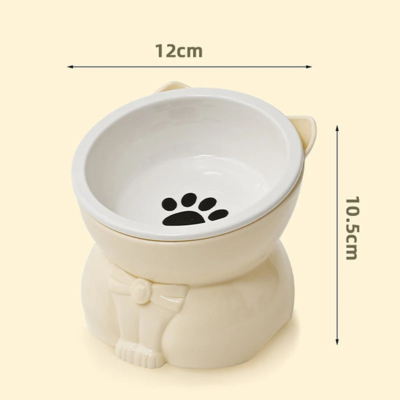 ♥Cat Dog Food Water Bowl-Raised Pet Feeder with Non-Slip Base & Paw Print Design,Neck Protection Bowl for Small Medium Pets