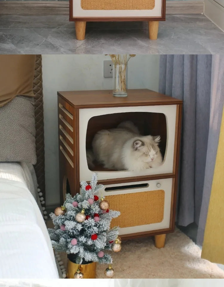 Solid Wood Cat Beds Creative Cat Furniture Bed House Pet Kitten Cats Home Houses Pets Supplies Hiding Beds Tunnel Rooms Houses