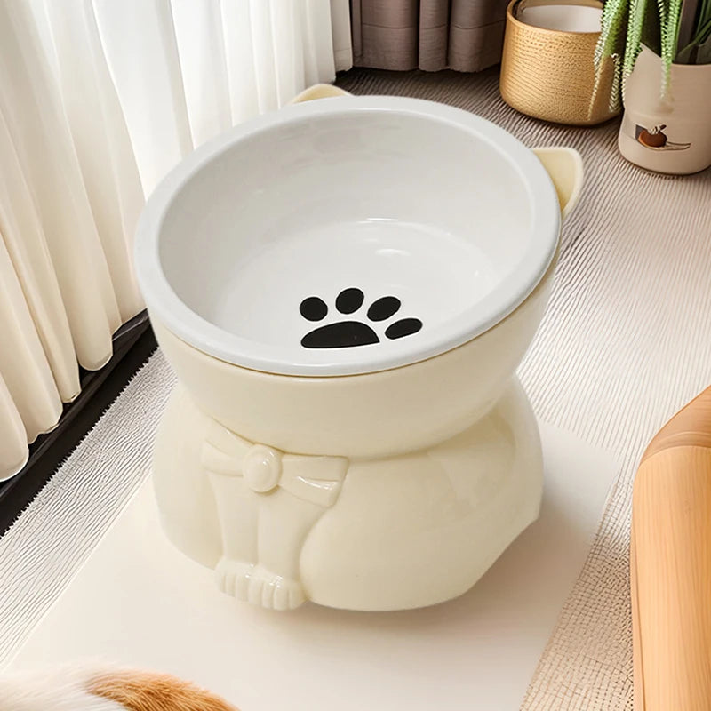 ♥Cat Dog Food Water Bowl-Raised Pet Feeder with Non-Slip Base & Paw Print Design,Neck Protection Bowl for Small Medium Pets