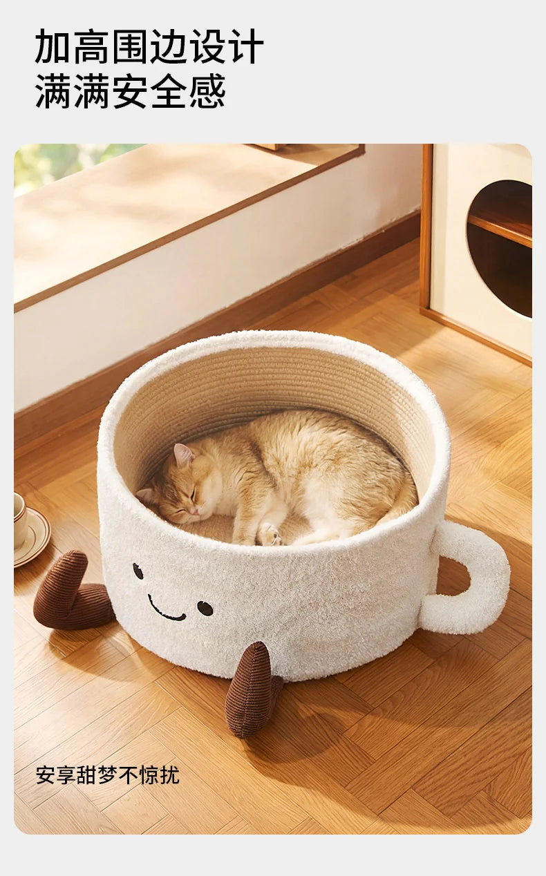 Cat Bed With Scratching Board Semi Enclosed Cozy Nest For Indoor Cats Kittens And Pets Perfect Christmas Gift For Cat Lovers