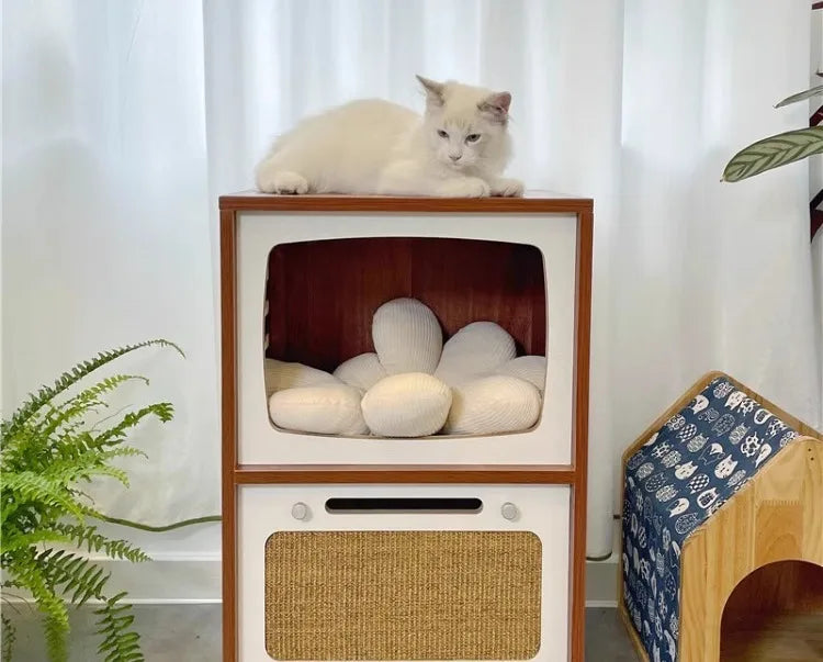 Solid Wood Cat Beds Creative Cat Furniture Bed House Pet Kitten Cats Home Houses Pets Supplies Hiding Beds Tunnel Rooms Houses