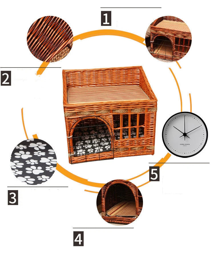Cat House for Indoor Cats Hand-woven Rattan Designed for Pets Cat Beds With Cozy Soft Cotton Washable Mat