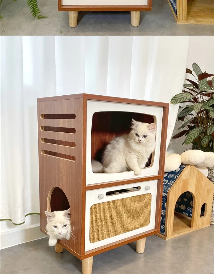 Solid Wood Cat Beds Creative Cat Furniture Bed House Pet Kitten Cats Home Houses Pets Supplies Hiding Beds Tunnel Rooms Houses