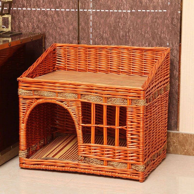 Cat House for Indoor Cats Hand-woven Rattan Designed for Pets Cat Beds With Cozy Soft Cotton Washable Mat