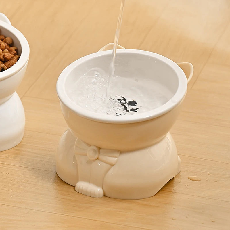 ♥Cat Dog Food Water Bowl-Raised Pet Feeder with Non-Slip Base & Paw Print Design,Neck Protection Bowl for Small Medium Pets