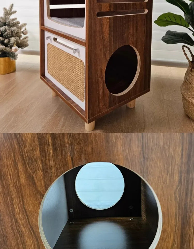 Solid Wood Cat Beds Creative Cat Furniture Bed House Pet Kitten Cats Home Houses Pets Supplies Hiding Beds Tunnel Rooms Houses