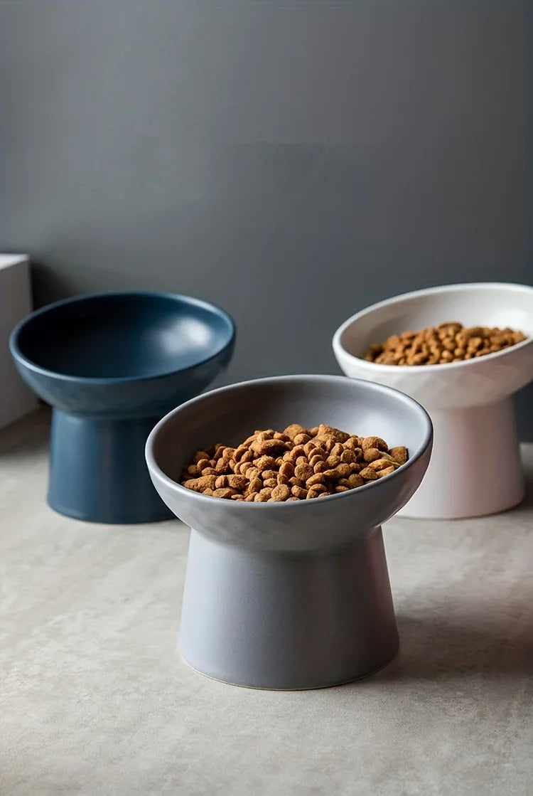 Ceramic Raised Cat Bowls Cat Food Bowls for Neck Comfort Supportive Elevated Feeder Pet Dining Solution for Indoor Cats